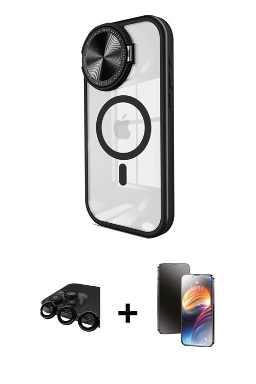 ieg™ iPhone 15 Pro Kılıf Kıvılcım Modern Koleksiyonu - Siyah 3D Antistatik Mat Seramik Nano Ekran Ko