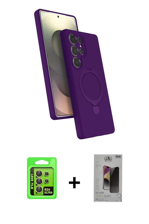 ieg™ Galaxy S24 Ultra Kılıf İz Işık Koleksiyonu - Siyah Bilvis Hayalet Cam Ekran Koruyucu + Sarı Raz