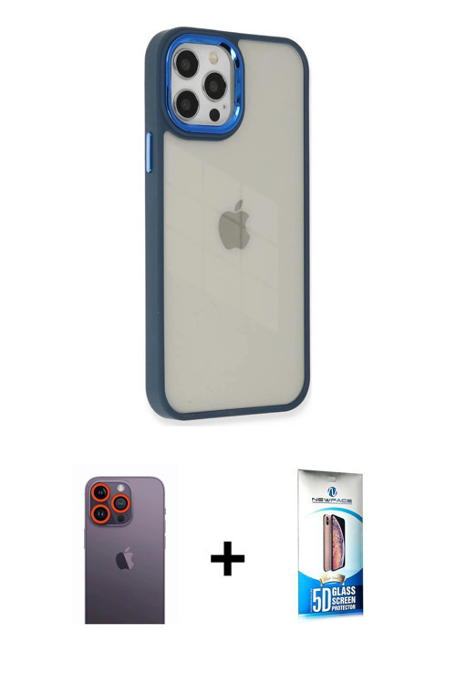 ieg™ iPhone 12 Pro Max Kılıf Eksen Doku Prime - Siyah 5D Eko Cam Ekran Koruyucu + Turuncu Neon Fosfo