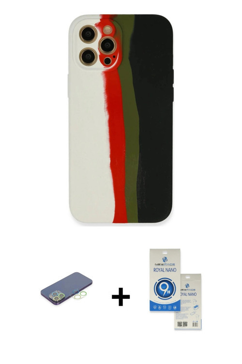ieg™ iPhone 12 Pro Max Kılıf Yadigar Çizgi - Şeffaf Royal Nano Ekran Koruyucu + Yeşil Renkli Kamera