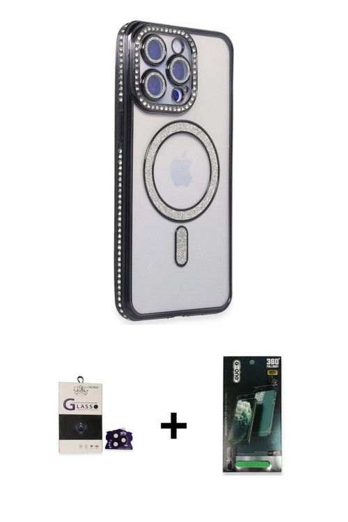 ieg™ iPhone 14 Pro Max Kılıf Zirve Doku Prime - Siyah 360 Mat Full Body Arka Koruyucu + Siyah Bilvis