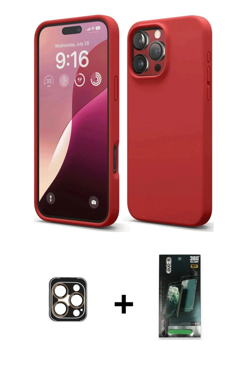 ieg™ iPhone 16 Pro Max Kılıf Ahenk Serisi - Siyah 360 Mat Full Body Arka Koruyucu + Gold PVD Metal K