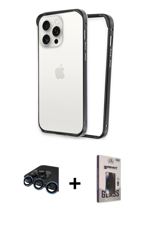 ieg™ iPhone 15 Pro Kılıf Pusula Asil Koleksiyonu - Siyah Bilvis Hayalet Cam Ekran Koruyucu + Laciver