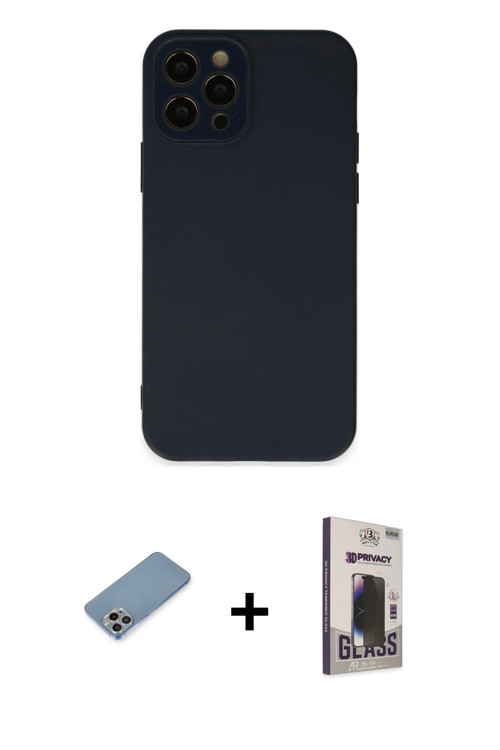 ieg™ iPhone 12 Pro Max Kılıf Çekirdek Modern Serisi - Siyah Bilvis Hayalet Cam Ekran Koruyucu + Gökk