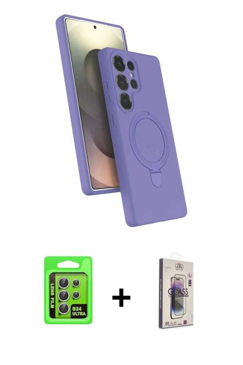 ieg™ Galaxy S24 Ultra Kılıf İz Işık Koleksiyonu - Siyah Bilvis 3D Cam Ekran Koruyucu + Gümüş Raze Me