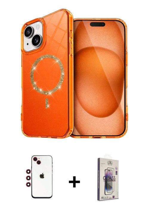 ieg™ iPhone 14 Kılıf Kıvılcım Form Prime - Siyah Bilvis 3D Cam Ekran Koruyucu + Kırmızı Shine Kamera