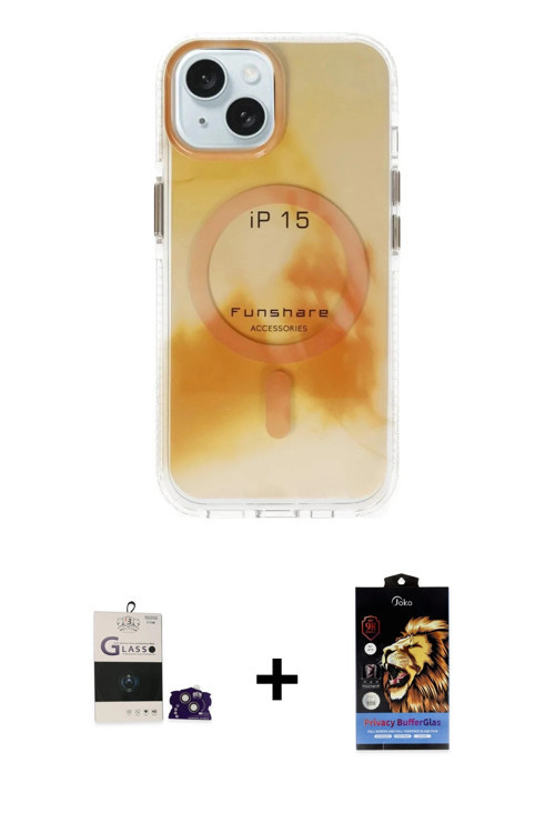 ieg™ iPhone 15 Kılıf Ufuk Doku Prime - Siyah Buffer Hayalet Cam Ekran Koruyucu + Pembe Bilvis Titan