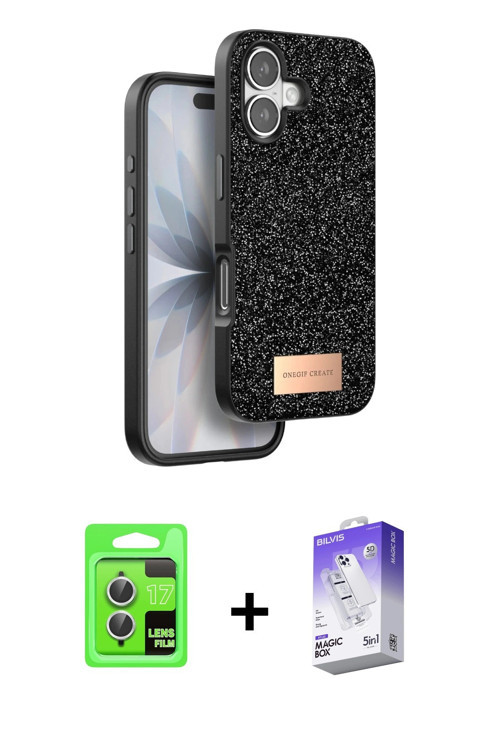 ieg™ iPhone 17 Kılıf Vadi Klasik Serisi - Siyah Bilvis 5in1 3D Magic Cam Ekran Koruyucu + Gümüş Raze