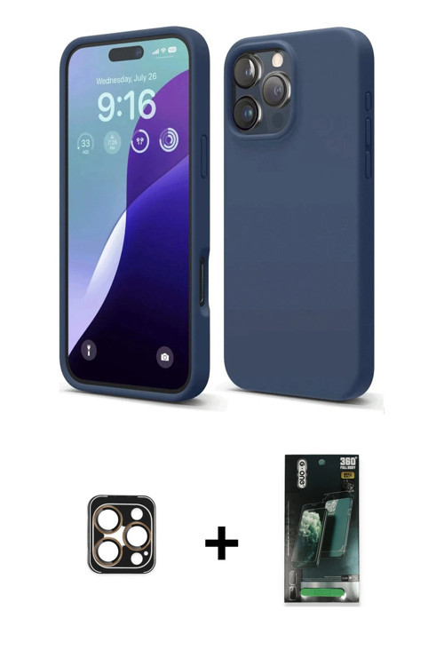 ieg™ iPhone 16 Pro Max Kılıf Ahenk Serisi - Siyah 360 Mat Full Body Arka Koruyucu + Gold PVD Metal K