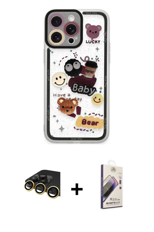 ieg™ iPhone 14 Pro Max Kılıf Çekirdek Asil - Siyah Bilvis 3D Mat Cam Ekran Koruyucu + Gold Raze Meta