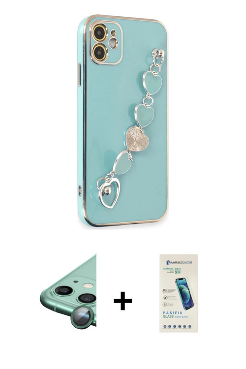 ieg™ iPhone 12 Kılıf Nova Işık Prime - Şeffaf Pasifik Cam Ekran Koruyucu + Yeşil Raze Metal Kamera L