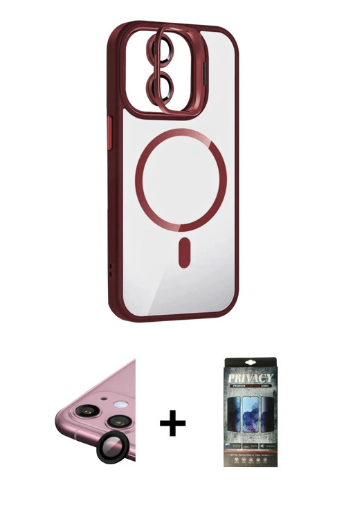ieg™ iPhone 11 Kılıf Yadigar Asil Koleksiyonu - Siyah 34D Hayalet Izgaralı Cam + Siyah Raze Metal Ka