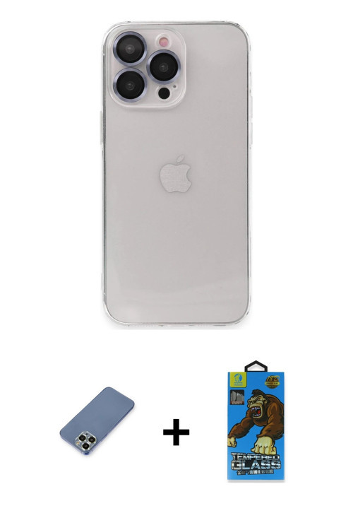 ieg™ iPhone 13 Pro Max Kılıf Ufuk Minimal Özel Seri - Siyah 18D Cam Ekran Koruyucu + Açık Yeşil Meta