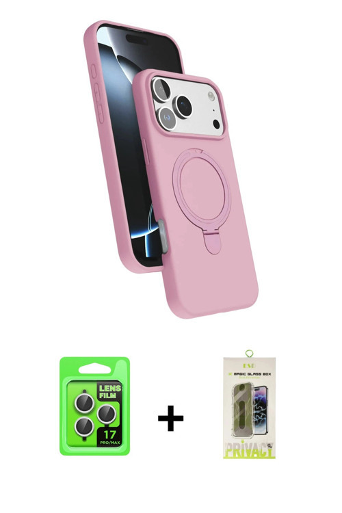 ieg™ iPhone 17 Pro Kılıf İz Işık Koleksiyonu - Siyah Joko Magic 5D Hayalet Cam + Gümüş Raze Metal Ka
