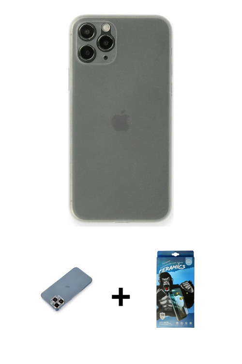 ieg™ iPhone 11 Pro Max Kılıf Yadigar Yansıma Serisi - Siyah 34D Izgaralı Cam + Mor Metal Kamera Lens