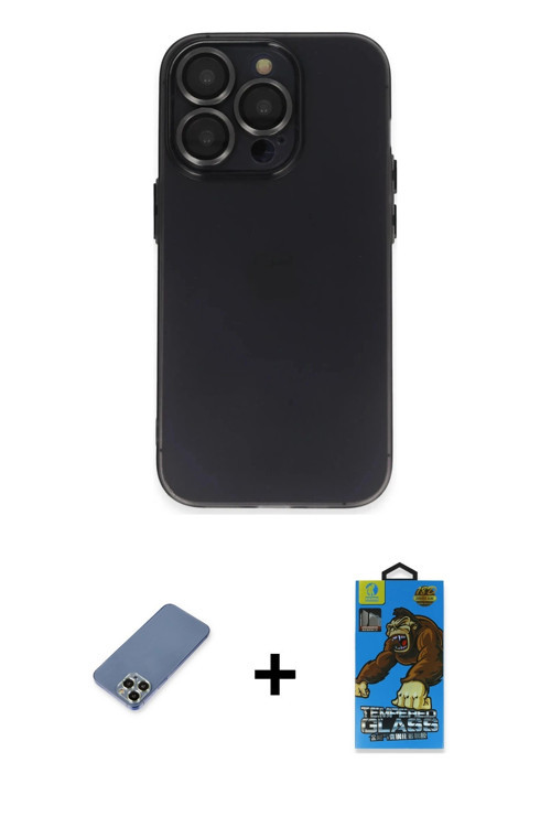 ieg™ iPhone 13 Pro Max Kılıf Ufuk Minimal Özel Seri - Siyah 18D Cam Ekran Koruyucu + Açık Yeşil Meta