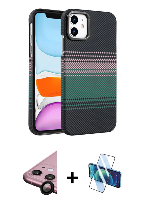 ieg™ iPhone 11 Kılıf Doruk Serisi - Siyah 3D Antistatik Cam Ekran Koruyucu + Siyah Raze Metal Kamera