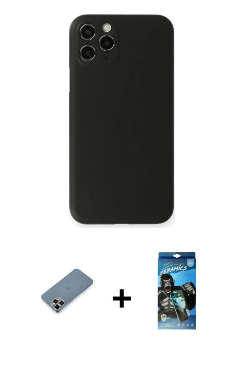 ieg™ iPhone 11 Pro Max Kılıf Yadigar Yansıma Serisi - Siyah 34D Izgaralı Cam + Mor Metal Kamera Lens