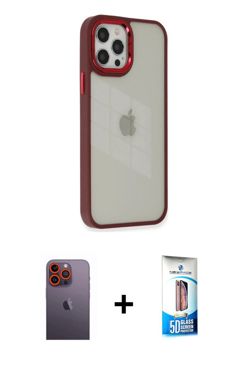 ieg™ iPhone 12 Pro Max Kılıf Eksen Doku Prime - Siyah 5D Eko Cam Ekran Koruyucu + Turuncu Neon Fosfo