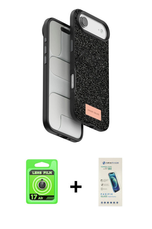 ieg™ iPhone 17 Air Kılıf Vadi Klasik Serisi - Şeffaf Pasifik Cam Ekran Koruyucu + Gold Raze Metal Ka
