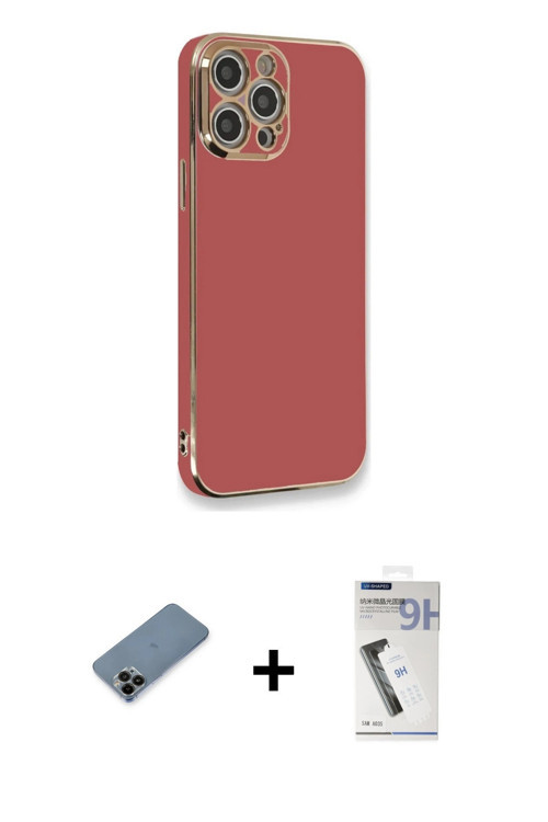iPhone 12 Pro Kılıf Yankı Serisi - Şeffaf Uv Polymer Nano Ekran Koruyucu + Siyah Shine Kamera L