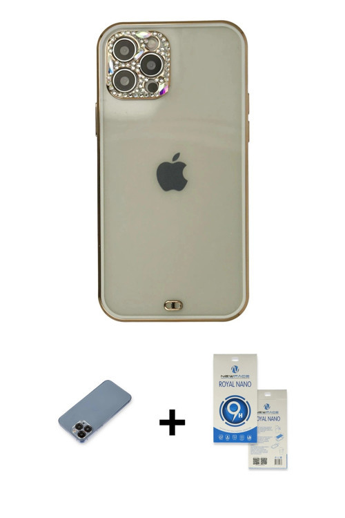 ieg™ iPhone 12 Pro Max Kılıf Eksen Minimal Koleksiyonu - Şeffaf Royal Nano Ekran Koruyucu + Siyah Me