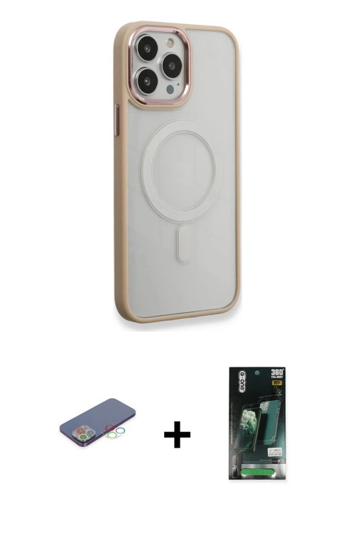 ieg™ iPhone 13 Pro Kılıf Yankı Işık Özel Seri - Şeffaf 360 Full Body Arka Koruyucu + Mavi Renkli Kam