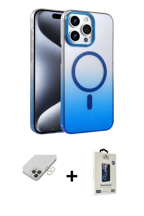 ieg™ iPhone 14 Pro Max Kılıf Ahenk Doku Özel Seri - Siyah Bilvis Hayalet Cam Ekran Koruyucu + Gold B
