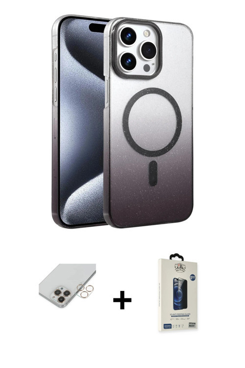 ieg™ iPhone 14 Pro Max Kılıf Ahenk Doku Özel Seri - Siyah Bilvis Hayalet Cam Ekran Koruyucu + Gold B