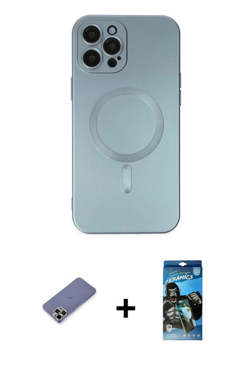 ieg™ iPhone 12 Pro Max Kılıf Akış Minimal Özel Seri - Siyah 34D Izgaralı Cam + Gold Metal Kamera Len