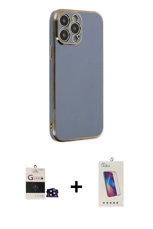 ieg™ iPhone 14 Pro Max Kılıf Yankı Serisi - Siyah Joko 5D Cam + Siyah Bilvis Titan Kamera Lens