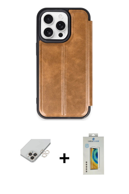 ieg™ iPhone 14 Pro Max Kılıf Zirve Yansıma Serisi - Siyah Polymer Nano Ekran Koruyucu + Gold Band Me