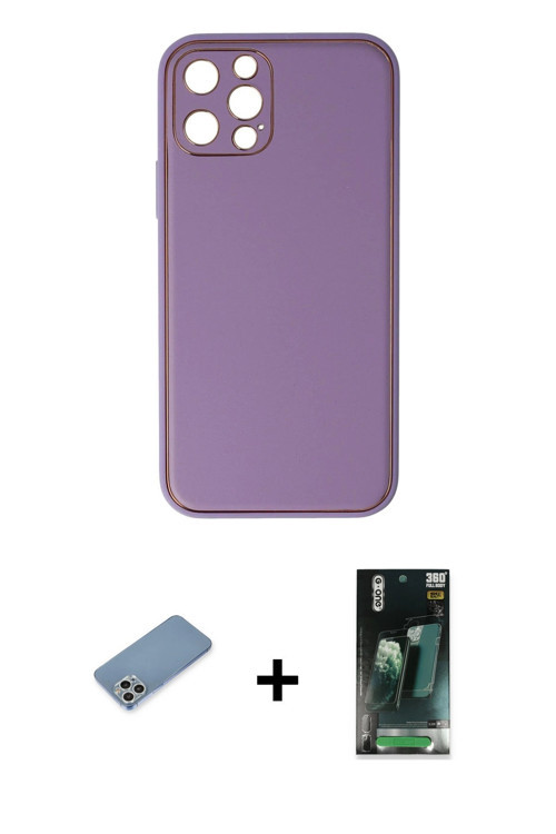 ieg™ iPhone 12 Pro Kılıf Yadigar Klasik - Siyah 360 Mat Full Body Arka Koruyucu + Gümüş Shine Kamera