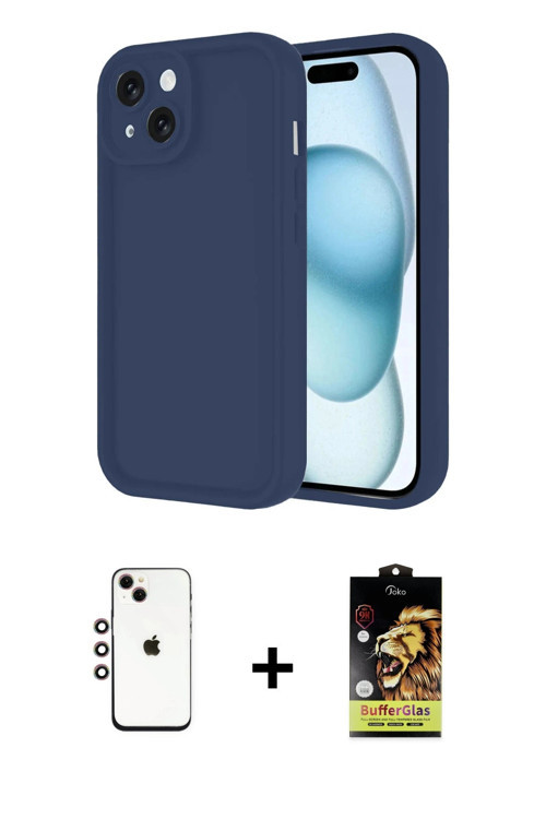 ieg™ iPhone 14 Kılıf Yankı Yansıma Özel Seri - Siyah Buffer Cam Ekran Koruyucu + Gökkuşağı Shine Kam