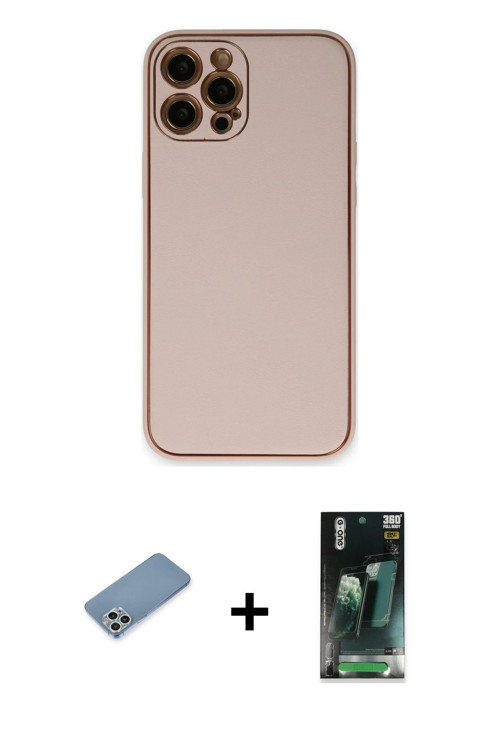 ieg™ iPhone 12 Pro Kılıf Yadigar Klasik - Siyah 360 Mat Full Body Arka Koruyucu + Gümüş Shine Kamera