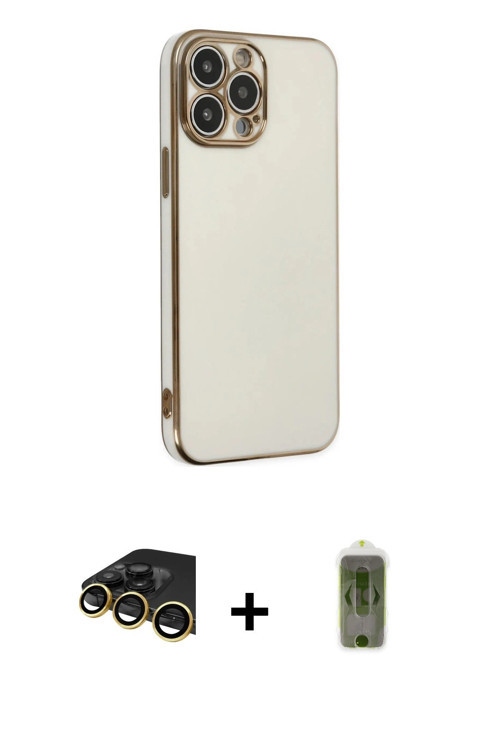 ieg™ iPhone 14 Pro Max Kılıf Yankı Serisi - Siyah Joko Magic 5D Hayalet Cam + Gold Raze Metal Kamera
