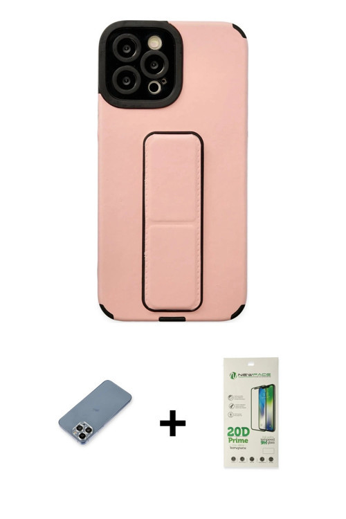 ieg™ iPhone 12 Pro Max Kılıf Çekirdek Yansıma - Siyah 20D Premium Cam Ekran Koruyucu + Gümüş Metal K