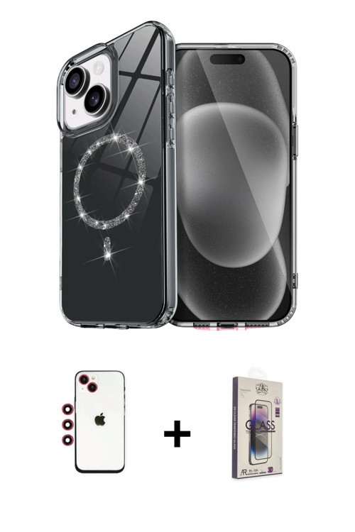 ieg™ iPhone 14 Kılıf Kıvılcım Form Prime - Siyah Bilvis 3D Cam Ekran Koruyucu + Kırmızı Shine Kamera