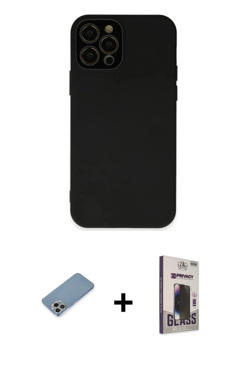 ieg™ iPhone 12 Pro Max Kılıf Çekirdek Modern Serisi - Siyah Bilvis Hayalet Cam Ekran Koruyucu + Gökk