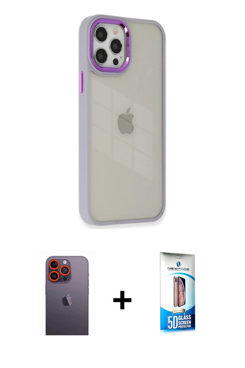 ieg™ iPhone 12 Pro Max Kılıf Eksen Doku Prime - Siyah 5D Eko Cam Ekran Koruyucu + Turuncu Neon Fosfo