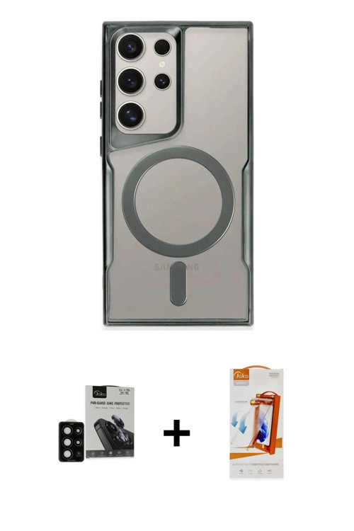 ieg™ Galaxy S24 Ultra Kılıf Yadigar Klasik Özel Seri - Siyah AutoKit 5in1 Fiber Polymer Nano Ekran K