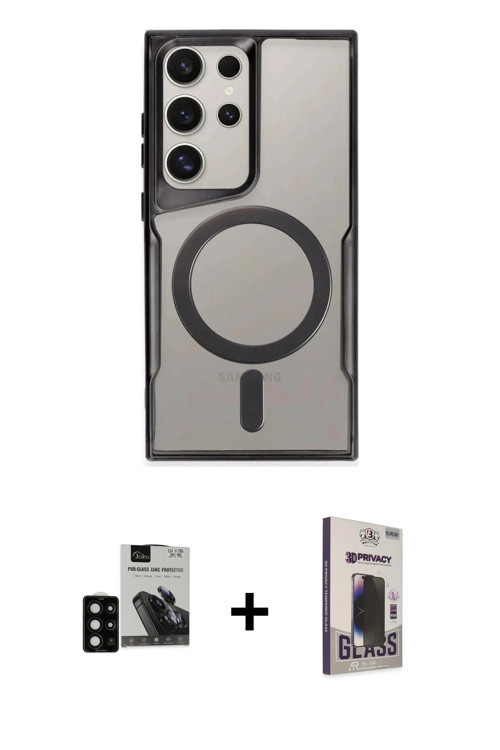 ieg™ Galaxy S24 Ultra Kılıf Yadigar Klasik Özel Seri - Siyah Bilvis Hayalet Cam Ekran Koruyucu + Siy