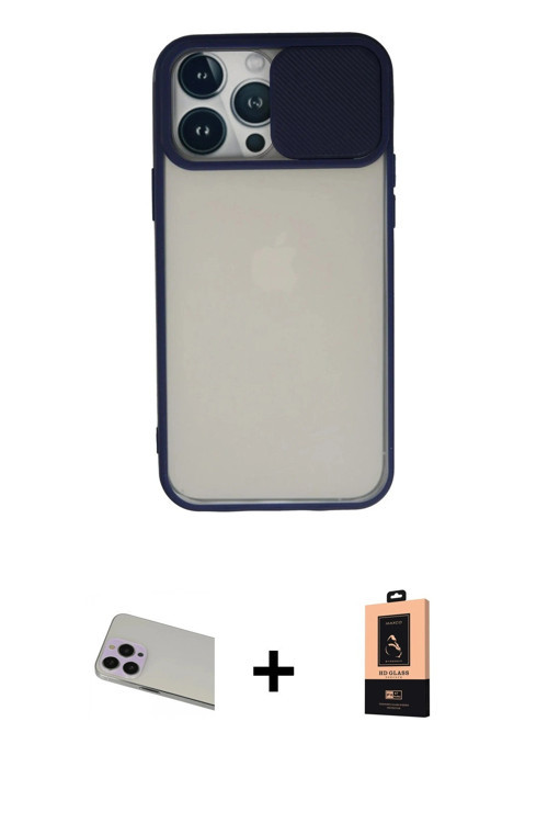 ieg™ iPhone 13 Pro Max Kılıf Vadi Çizgi - Şeffaf Maxco Cam Ekran Koruyucu + Mor Rainbow Kamera Lens
