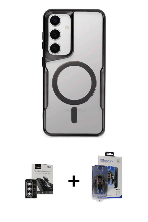 ieg™ Galaxy S24 Kılıf Yadigar Klasik Özel Seri - Siyah Vanessa Magic Cam + Derin Mor PVD Metal Kamer