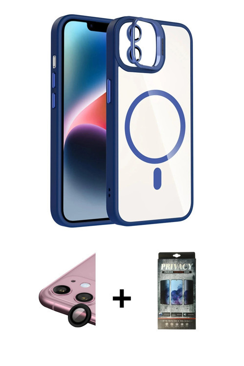 ieg™ iPhone 11 Kılıf Yadigar Asil Koleksiyonu - Siyah 34D Hayalet Izgaralı Cam + Siyah Raze Metal Ka