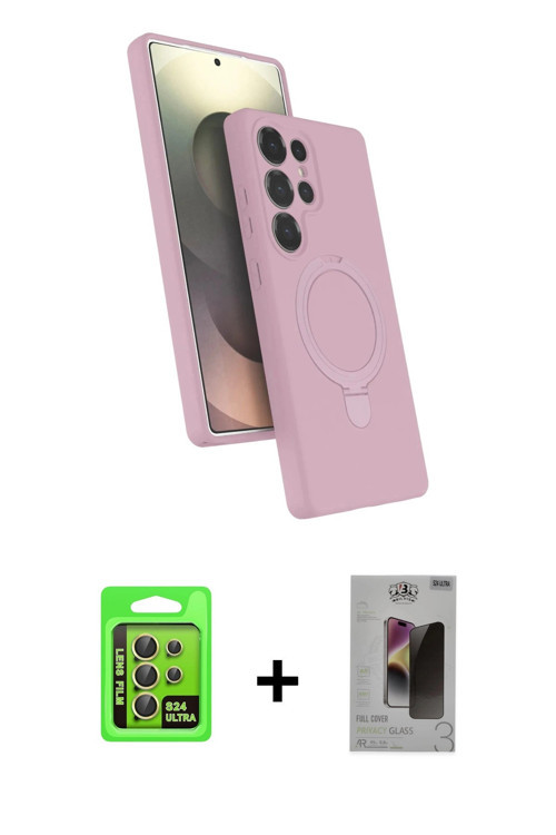 ieg™ Galaxy S24 Ultra Kılıf İz Işık Koleksiyonu - Siyah Bilvis Hayalet Cam Ekran Koruyucu + Sarı Raz