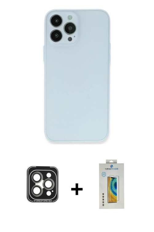 ieg™ iPhone 15 Pro Max Kılıf Atlas Minimal Prime - Siyah Polymer Nano Ekran Koruyucu + Gri PVD Metal