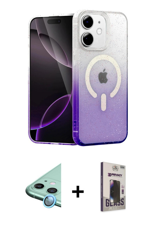 ieg™ iPhone 11 Kılıf Eksen Minimal Özel Seri - Siyah Bilvis Hayalet Cam Ekran Koruyucu + Mavi Raze M