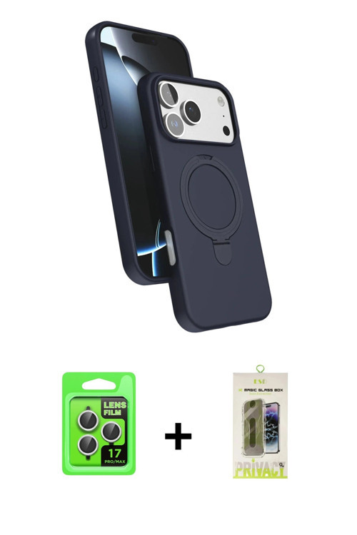 ieg™ iPhone 17 Pro Kılıf İz Işık Koleksiyonu - Siyah Joko Magic 5D Hayalet Cam + Gümüş Raze Metal Ka