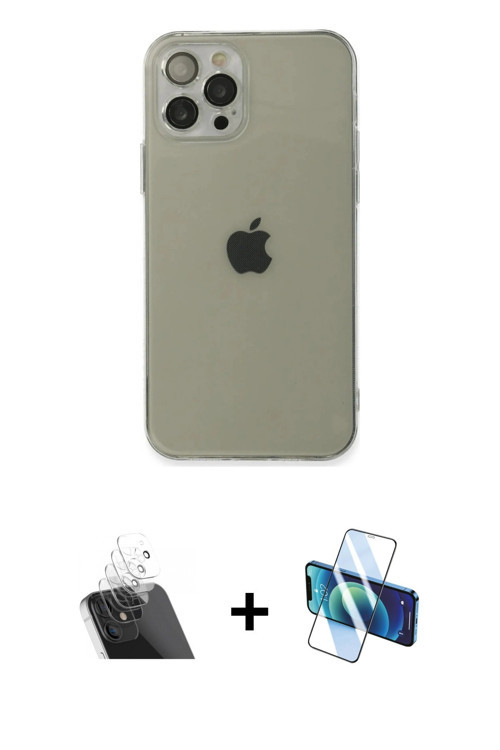ieg™ iPhone 12 Pro Kılıf Ahenk Doku - Siyah 3D Antistatik Seramik Nano Ekran Koruyucu + Şeffaf Kamer